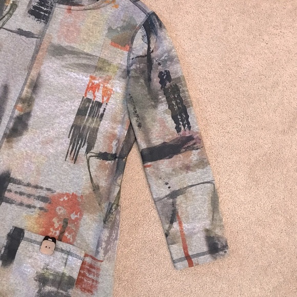 Ali Miles Casual Top Womens Small Grey Artistic Print Pocket Brushed Fleece - Picture 6 of 10
